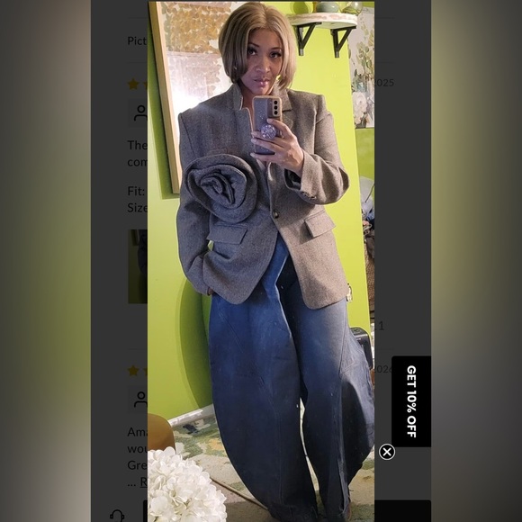 COMMENSE Large 3d flower single button tweed blazer - Picture 6 of 6